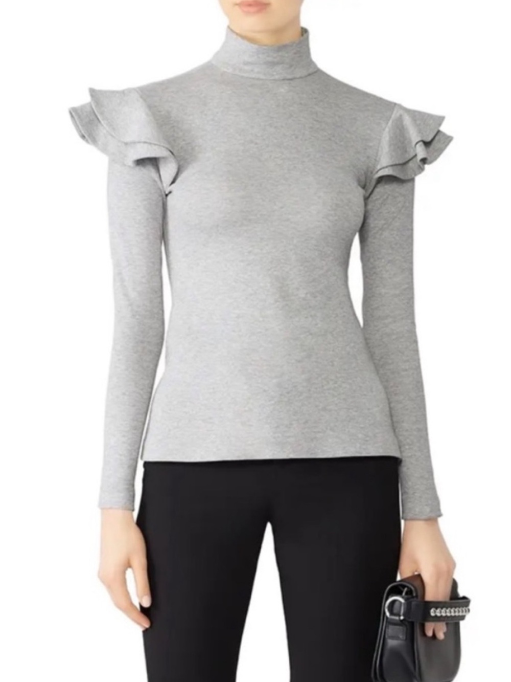 HUNTER BELL Gray Rayon Nylon Blend Long Sleeve Ruffle Mason Top Sz. M